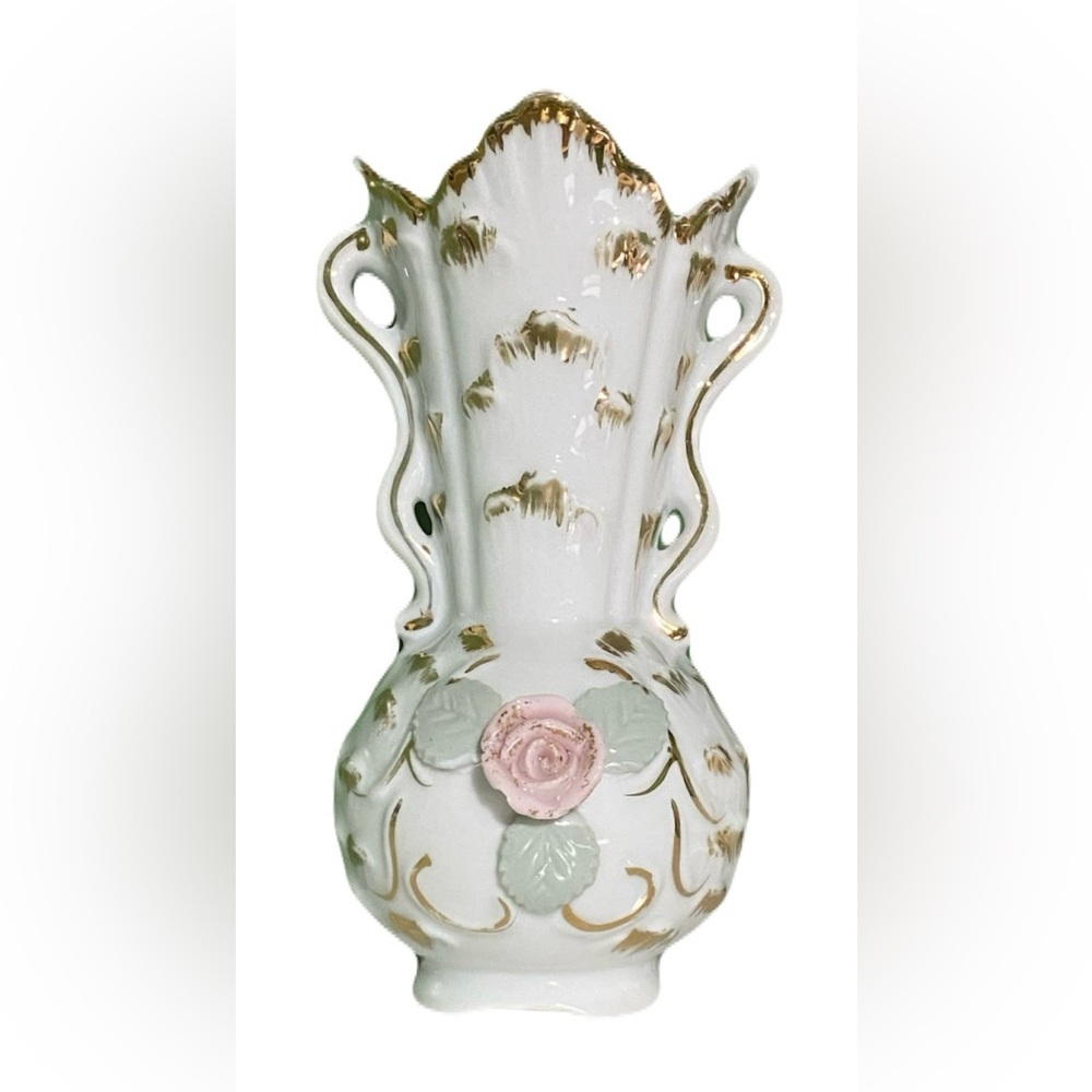 Vintage Wales Rose Gold Vase Small White Ceramic Home Decor Delicate Japan
